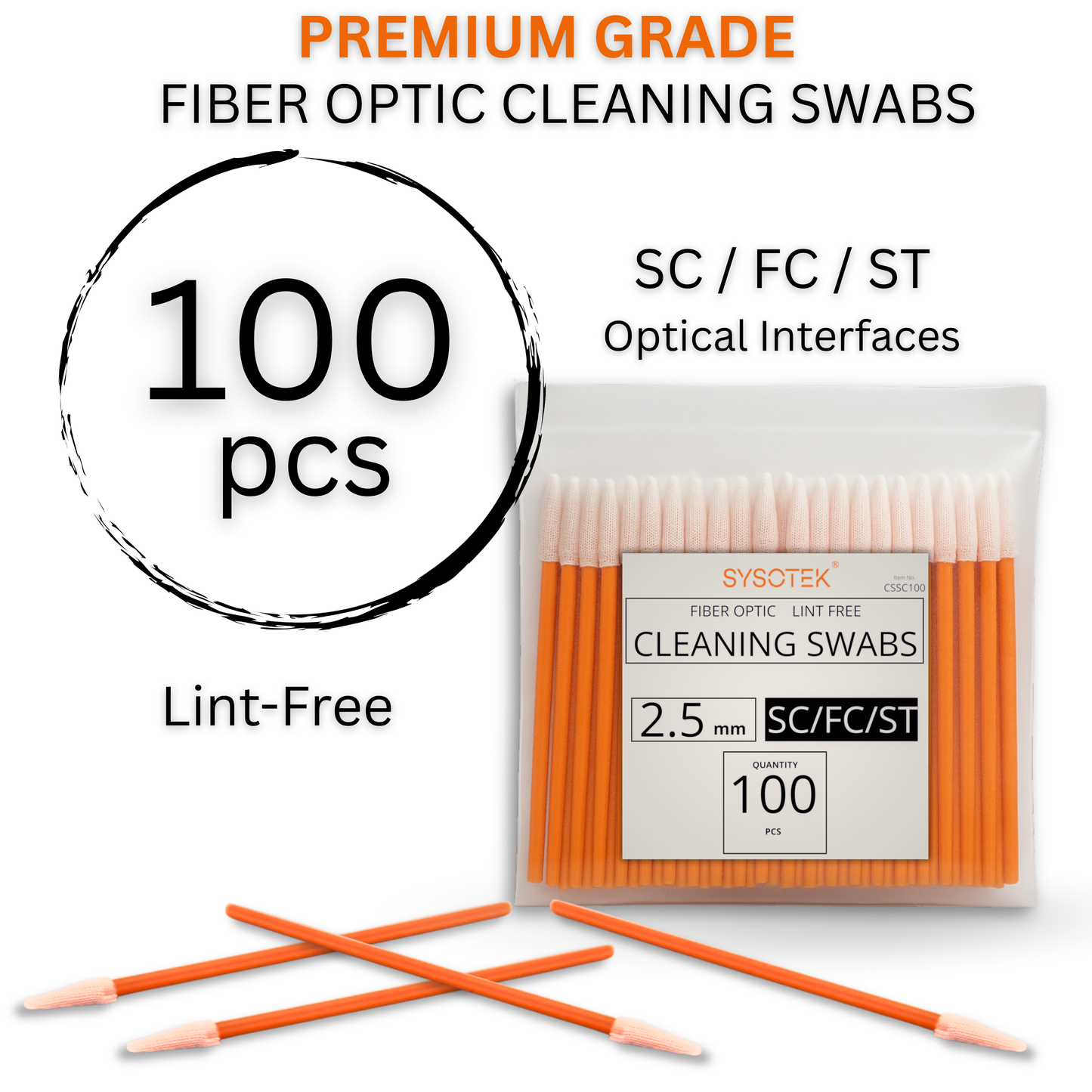 Sysotek Fiber Optic SC 2.5mm Cleaning Swabs - 100 pack